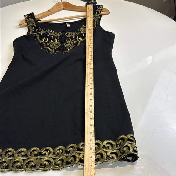 Free People • Black Gold Button Embroidered Front Fit Flare Sheath Dress Size 12 - Picture 7 of 8